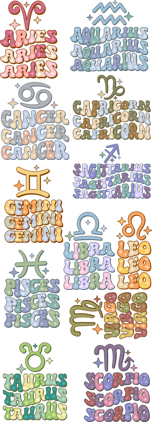 Stacked Zodiac Signs DTF 60" Ready to Ship Gang Sheet